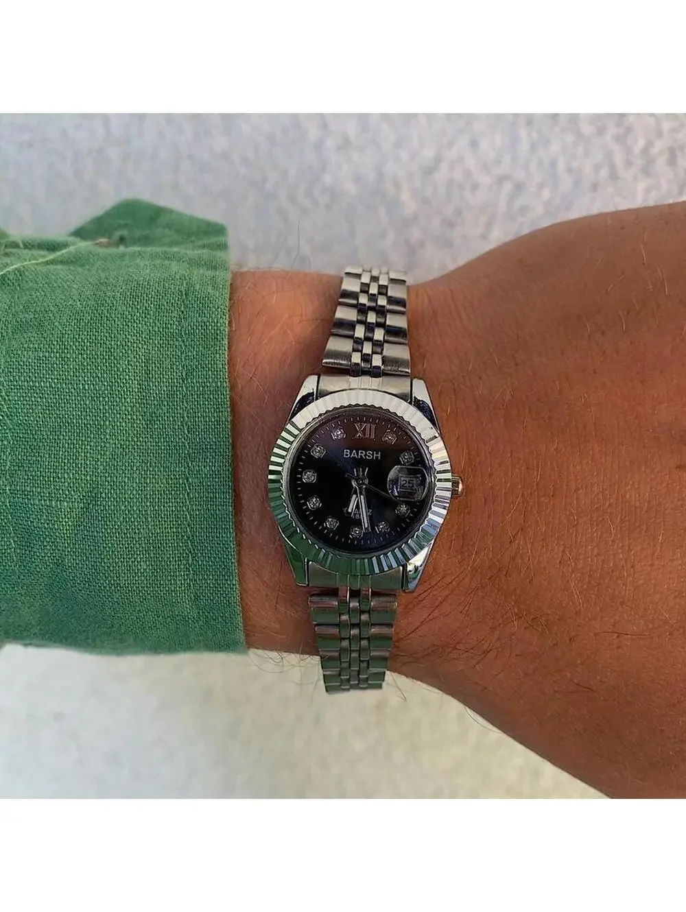 Classy Y2K 2000s style Silver and black watch with diamond accents. Nice quality